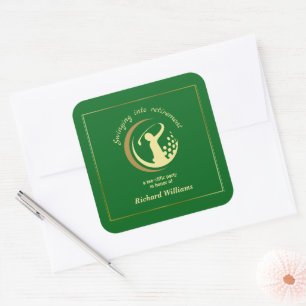 Retirement Golf Party Classic Green Golden Player Square Sticker