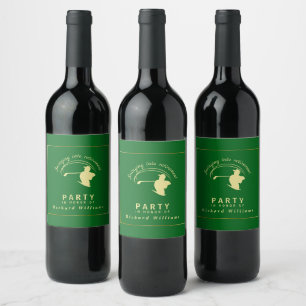 Retirement Golf Party Classic Green Golden Player  Wine Label