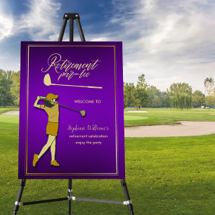 Retirement Golf Party Classic Purple Golden Woman Foam Board