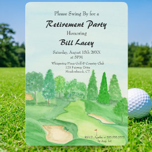 Retirement Golf Party Watercolor Golf Course Invitation