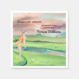 Retirement Golf Woman Swinging on the Green Napkins