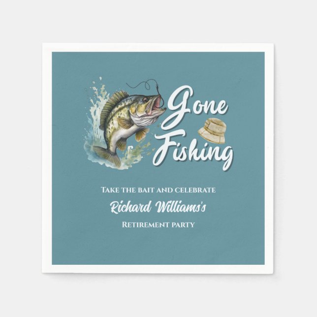 Retirement Gone Fishing Big Fish Retired Fisherman Napkins (Front)