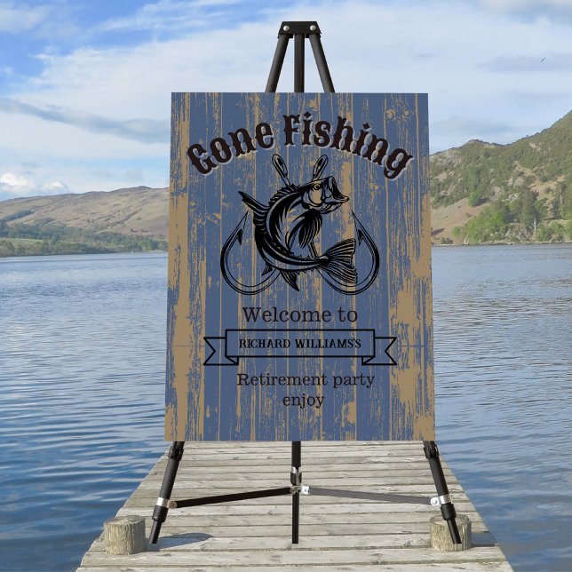 Retirement Gone Fishing Retired Rustic Wood Foam Board (Creator Uploaded)