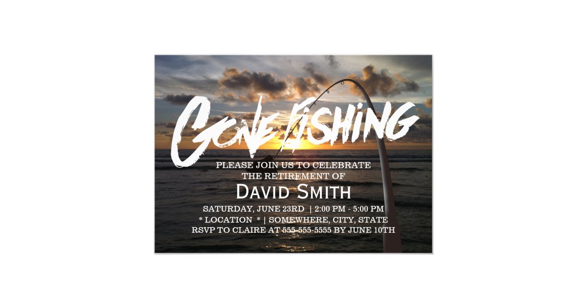 Retirement Gone Fishing Summer Beach Sunset Invitation | Zazzle.com