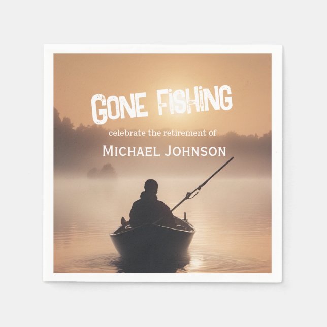 Retirement Gone Fishing Sunrise Retired Fisherman Napkins (Front)
