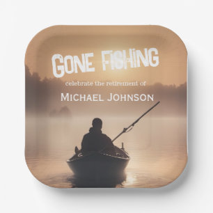 Retirement Gone Fishing Sunrise Retired Fisherman Paper Plates