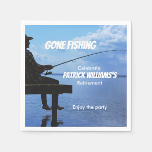 Retirement Gone Fishing Sunset Retired Fisherman Napkins