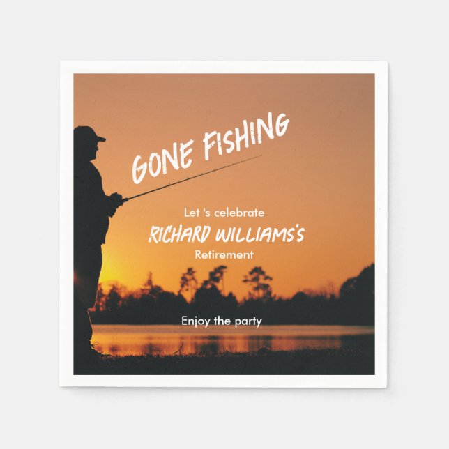 Retirement Gone Fishing Sunset Retired Fisherman Napkins (Front)