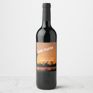 Retirement Gone Fishing Sunset Retired Fisherman Wine Label