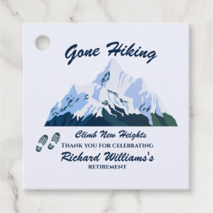 Retirement Gone Hiking Snowy Mountains Happy Trail Favor Tags
