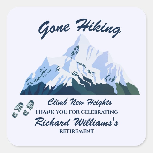Retirement Gone Hiking Snowy Mountains Happy Trail Square Sticker (Front)