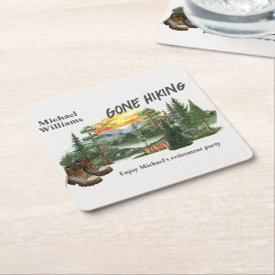Retirement Gone Hiking to the Mountains Sunrise    Square Paper Coaster