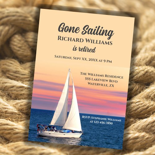 Retirement Gone Sailing Sailboat Sunset Ocean Invitation
