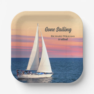Retirement Gone Sailing Sailboat Sunset Ocean Paper Plates
