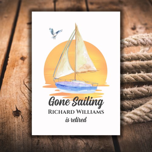 Retirement Gone Sailing Sailboat Sunset Watercolor Invitation
