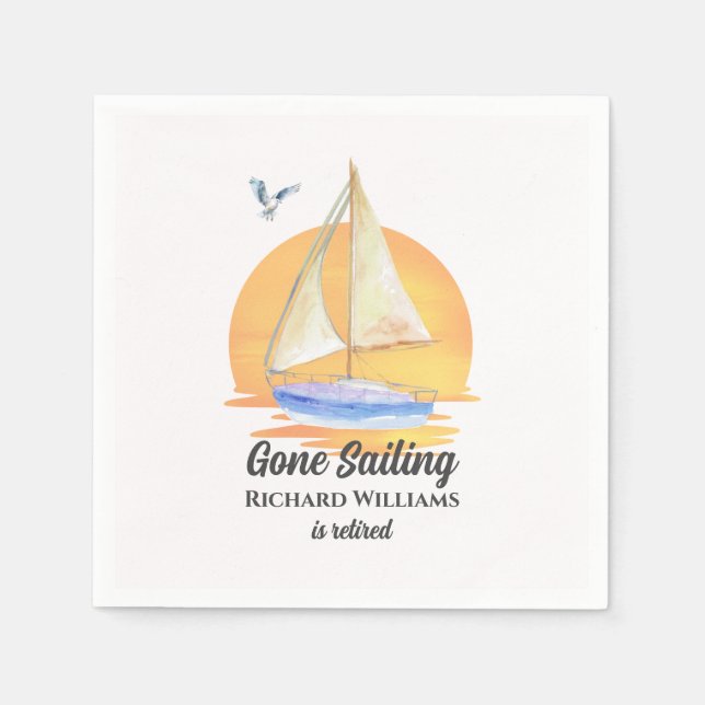 Retirement Gone Sailing Sailboat Sunset Watercolor Napkins (Front)