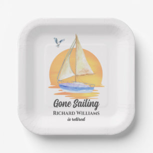Retirement Gone Sailing Sailboat Sunset Watercolor Paper Plates