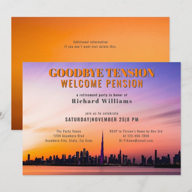 Retirement Goodbye Tension City Skyline Invitation (Front/Back)