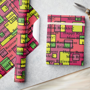 Retirement Greeting YOUR Text Green Yellow Wrapping Paper