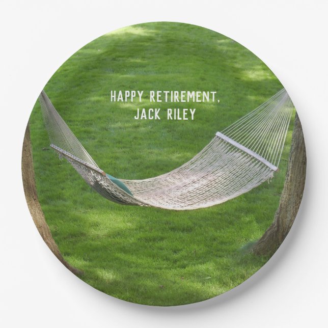 Retirement Hammock between trees Paper Plates (Front)