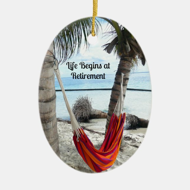 Retirement: Hammock on the Beach Ceramic Ornament (Front)