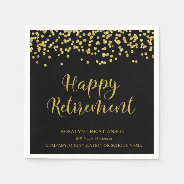 RETIREMENT Handwritten Script Gold Confetti Name Napkins | Zazzle.com