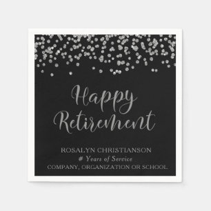 RETIREMENT Handwritten Script Silver Confetti Name Napkins