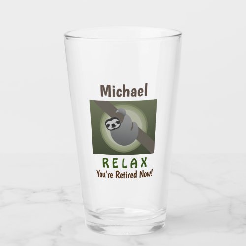 Retirement Happy Cute Funny Lazy Sloth Beer Pint Glass