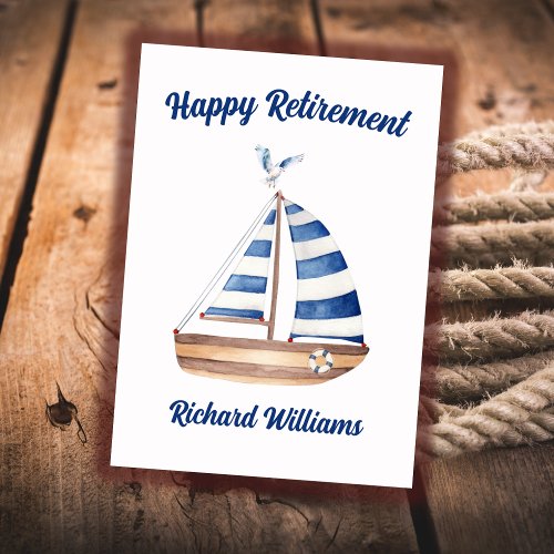 Retirement Happy Retirement Sailboat Watercolor Invitation