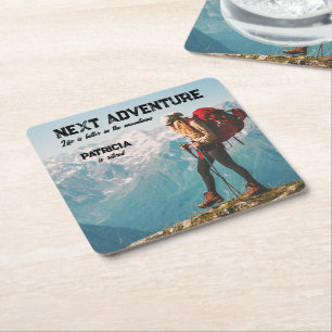 Retirement Hiking Next Adventure Life is better Square Paper Coaster