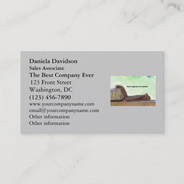 Retirement Humor Squirrel Business Card (Front)