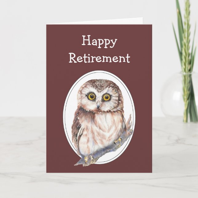 Retirement Humor with Cute Watercolor Owl Card (Front)