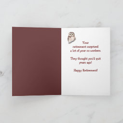 Retirement Humor with Cute Watercolor Owl Card | Zazzle