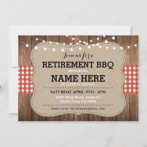 Retirement Invitation BBQ Retired Party Red Invite