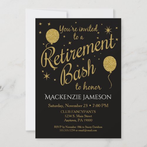Retirement Invitation Festive Party Gold Balloons