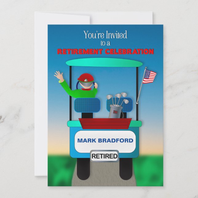 Retirement Invitation for Golfer Golf Cart (Front)