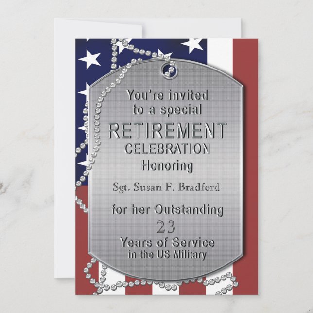 Retirement Invitation - Military - Dog Tags-FEMALE (Front)