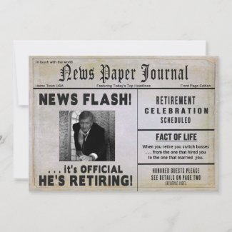 Retirement Invitation-NewspaperPHOTO/ Personalize Invitation