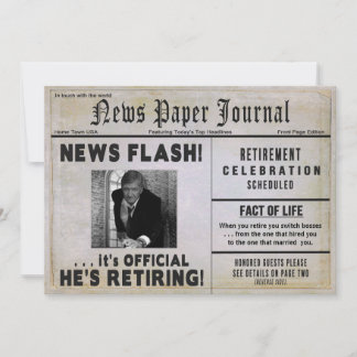 Retirement Invitation-NewspaperPHOTO/ Personalize Invitation