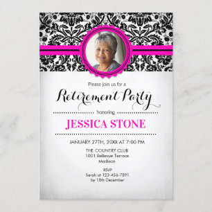 Retirement Invitation Photo - Hot Pink Black White