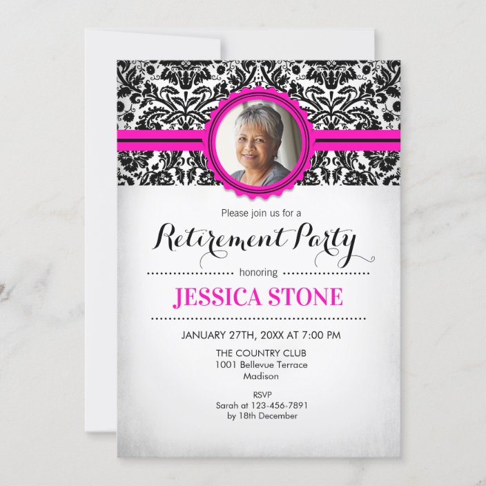 Retirement Invitation Photo - Hot Pink Black White | Zazzle.com