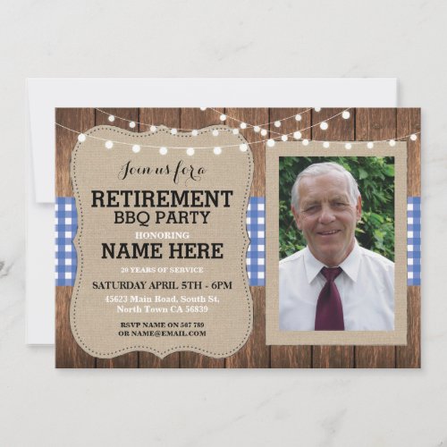 Retirement Invitation Photo Party BBQ blue Invite