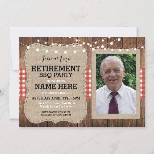Retirement Invitation Photo Party BBQ Red Invite