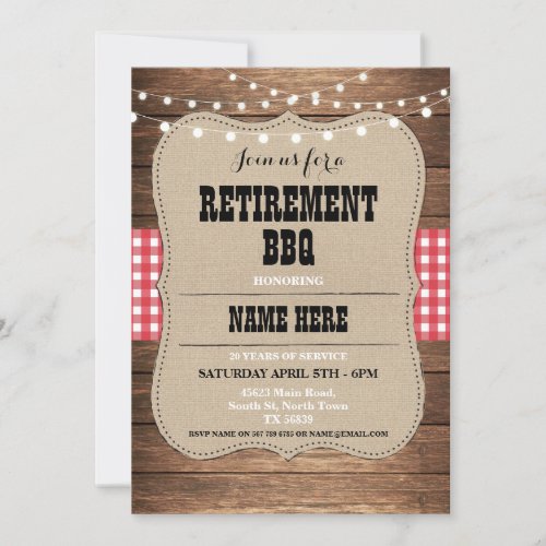 Retirement Invitation Retired Party BBQ Red Invite