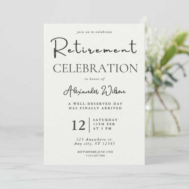 Retirement invitation Template Editable Modern Par (Standing Front)