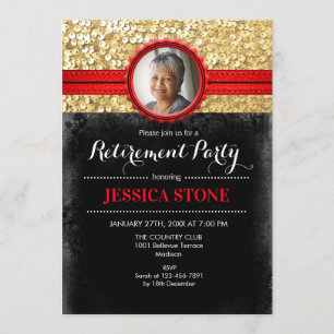 Retirement Invitation With Photo - Red Gold Black