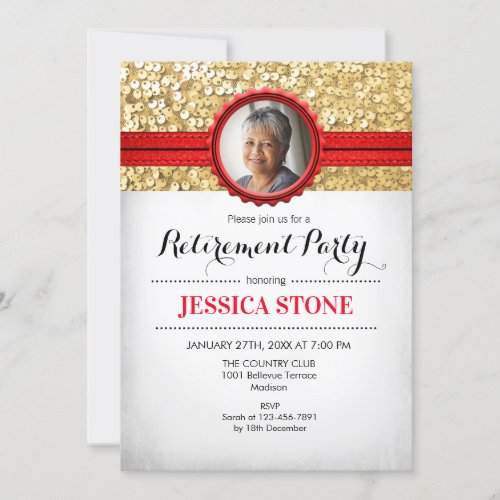 Retirement Invitation With Photo _ Red Gold White