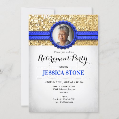 Retirement Invitation With Photo _ Royal Blue Gold