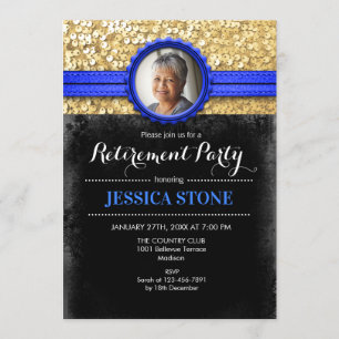 Retirement Invitation With Photo - Royal Blue Gold