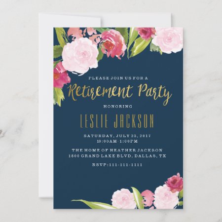 Retirement Invitations Navy And Gold